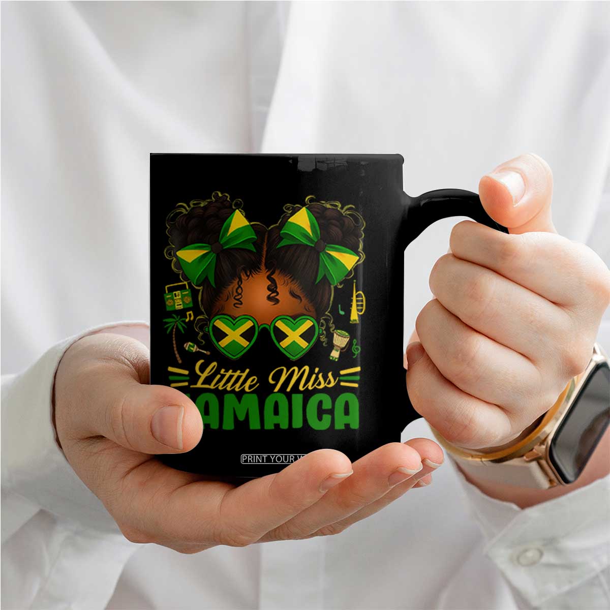 Little Miss Jamaica Coffee Mug Proud Jamaican Afro Black Girls Jamaica Flag Pride TS10 Print Your Wear