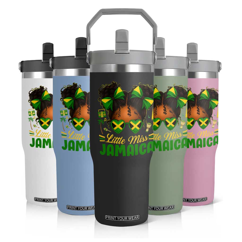 Little Miss Jamaica Flip Straw Tumbler Proud Jamaican Afro Black Girls Jamaica Flag Pride TS10 Print Your Wear