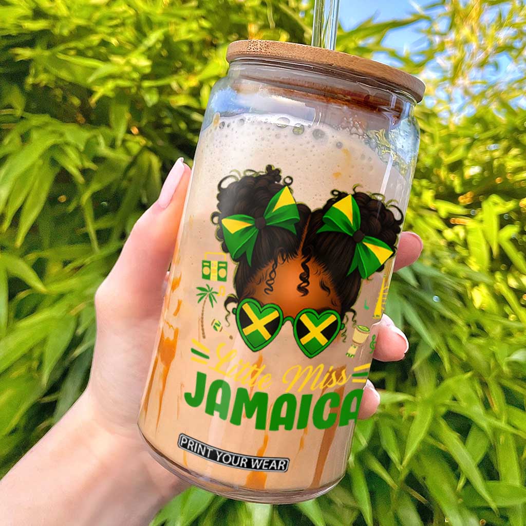Little Miss Jamaica Glass Can Proud Jamaican Afro Black Girls Jamaica Flag Pride TS10 Black Print Your Wear