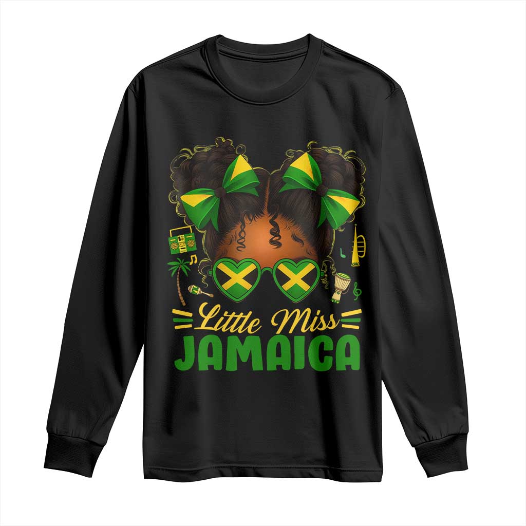 Little Miss Jamaica Long Sleeve Shirt Proud Jamaican Afro Black Girls Jamaica Flag Pride TS10 Black Print Your Wear