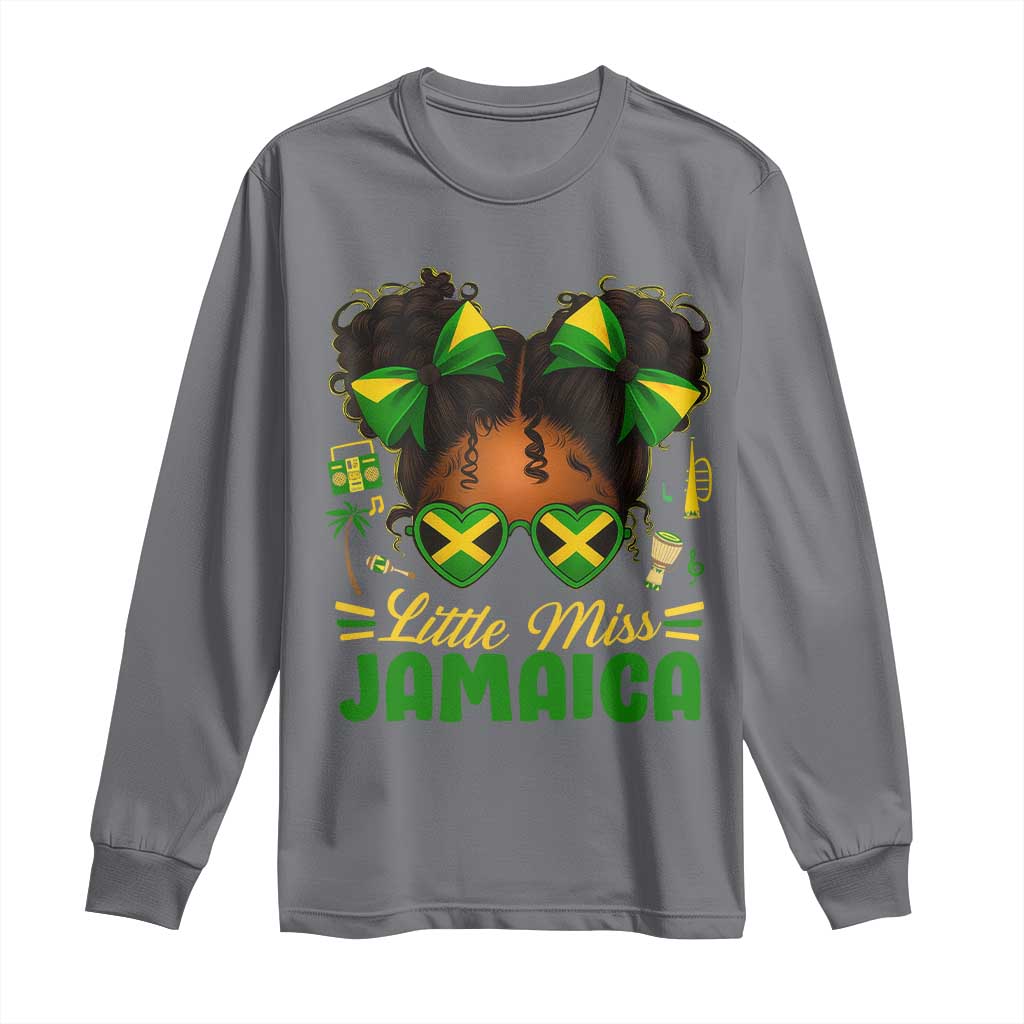 Little Miss Jamaica Long Sleeve Shirt Proud Jamaican Afro Black Girls Jamaica Flag Pride TS10 Charcoal Print Your Wear