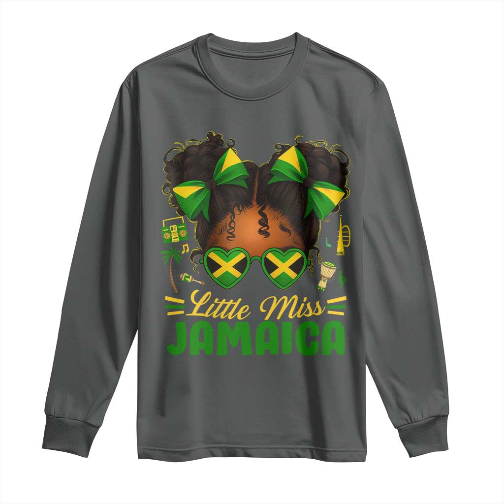 Little Miss Jamaica Long Sleeve Shirt Proud Jamaican Afro Black Girls Jamaica Flag Pride TS10 Dark Heather Print Your Wear