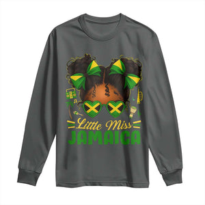 Little Miss Jamaica Long Sleeve Shirt Proud Jamaican Afro Black Girls Jamaica Flag Pride TS10 Dark Heather Print Your Wear