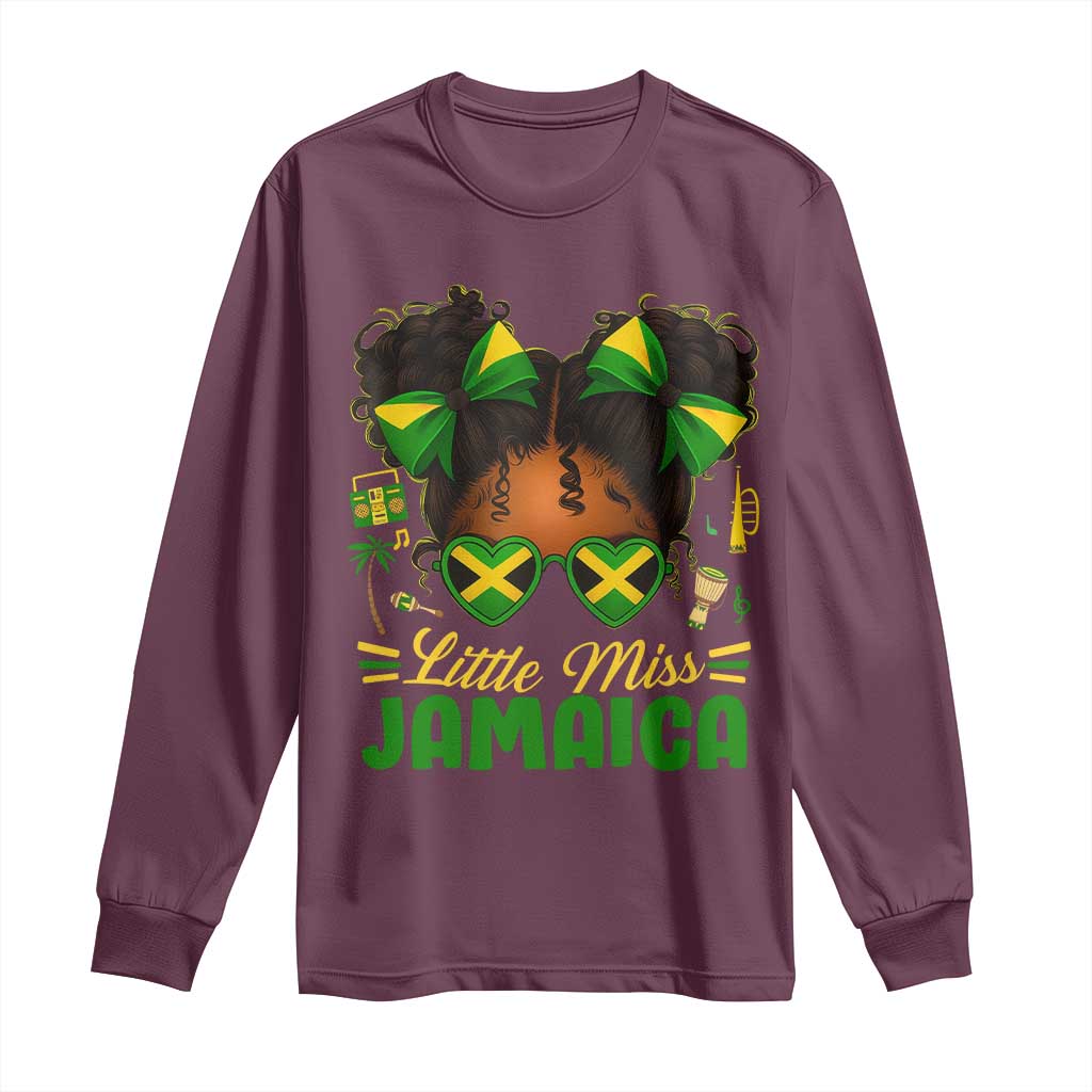 Little Miss Jamaica Long Sleeve Shirt Proud Jamaican Afro Black Girls Jamaica Flag Pride TS10 Maroon Print Your Wear