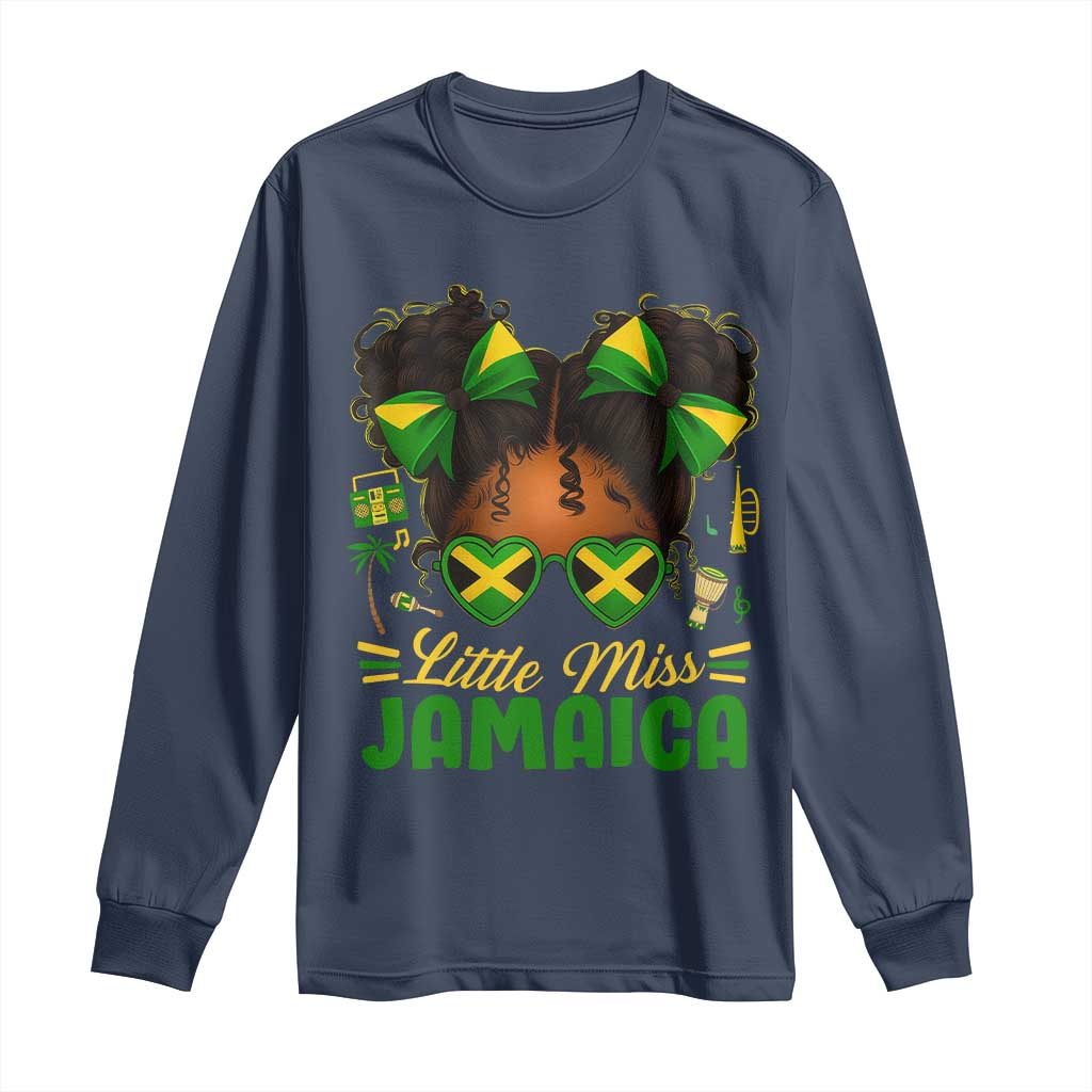 Little Miss Jamaica Long Sleeve Shirt Proud Jamaican Afro Black Girls Jamaica Flag Pride TS10 Navy Print Your Wear