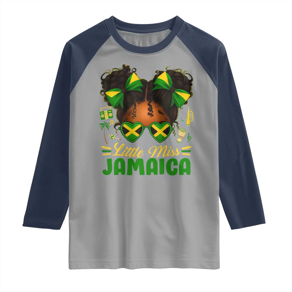 Little Miss Jamaica Raglan Shirt Proud Jamaican Afro Black Girls Jamaica Flag Pride TS10 Sport Gray Navy Print Your Wear