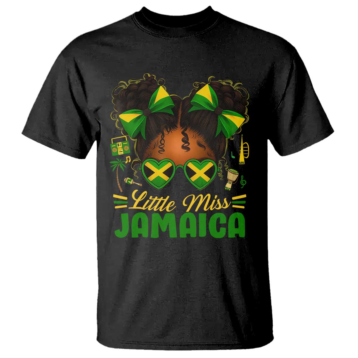 Little Miss Jamaica T Shirt Proud Jamaican Afro Black Girls Jamaica Flag Pride TS10 Black Print Your Wear