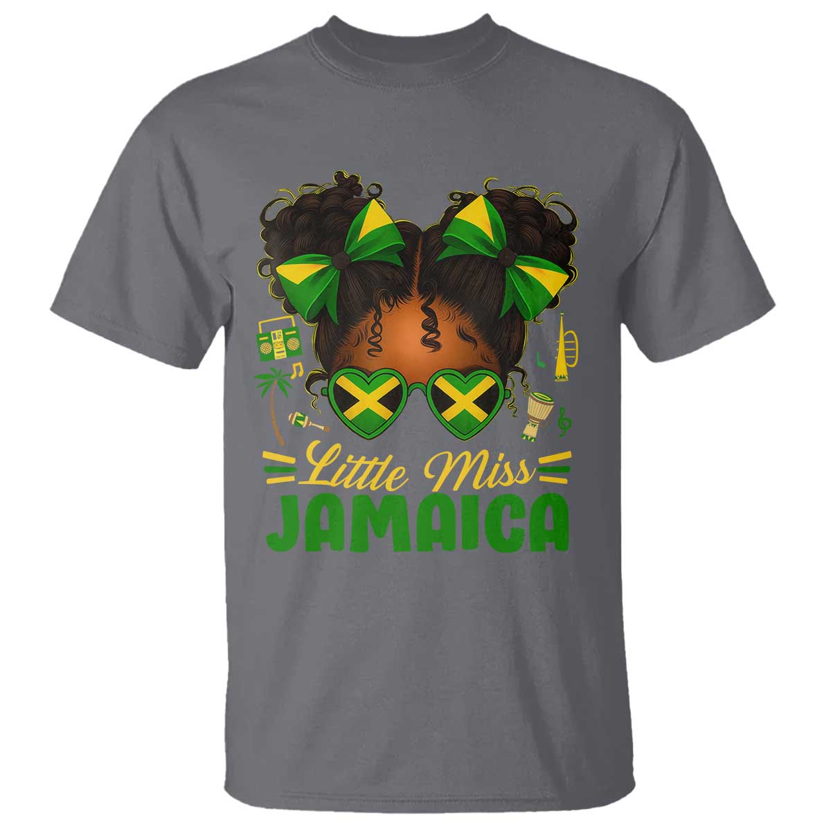 Little Miss Jamaica T Shirt Proud Jamaican Afro Black Girls Jamaica Flag Pride TS10 Charcoal Print Your Wear