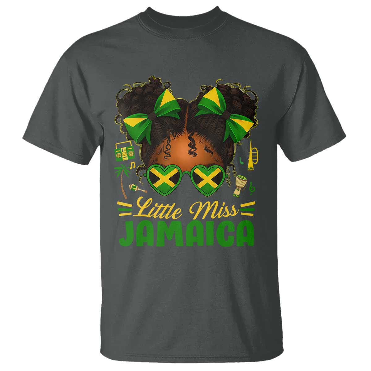 Little Miss Jamaica T Shirt Proud Jamaican Afro Black Girls Jamaica Flag Pride TS10 Dark Heather Print Your Wear