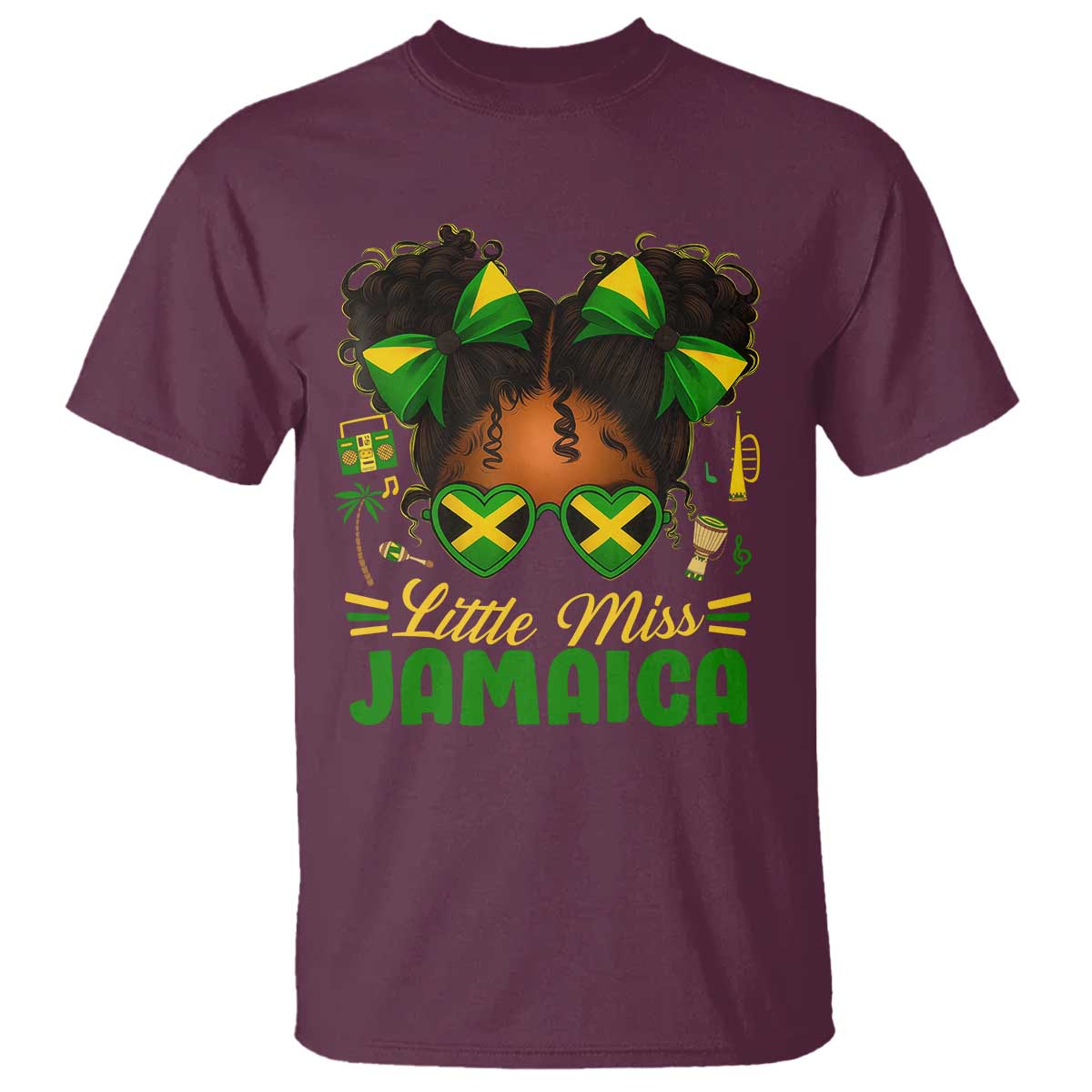 Little Miss Jamaica T Shirt Proud Jamaican Afro Black Girls Jamaica Flag Pride TS10 Maroon Print Your Wear