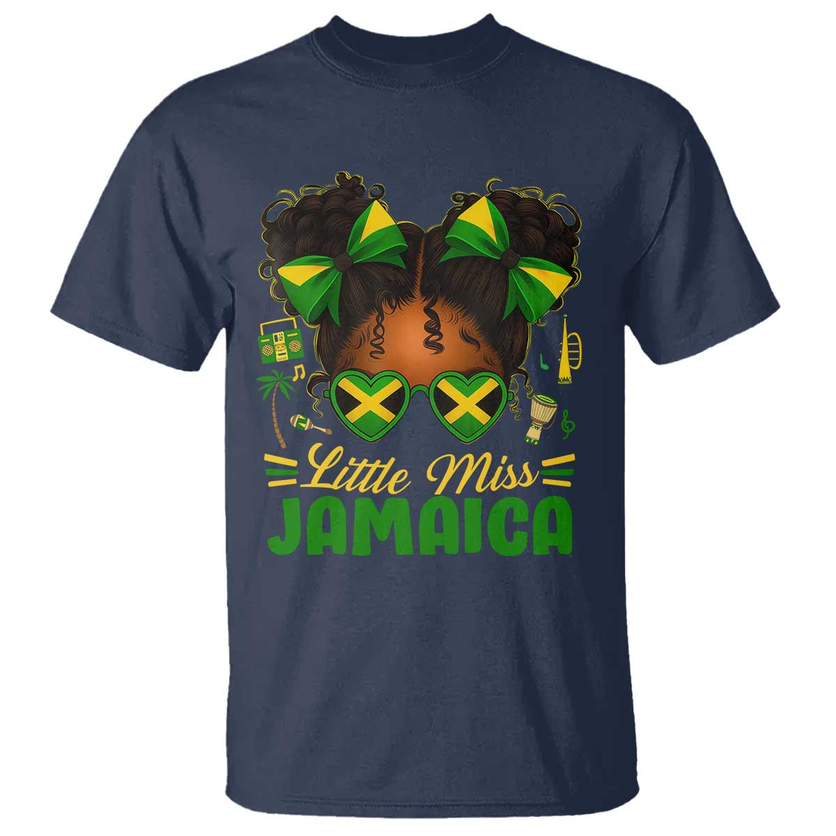 Little Miss Jamaica T Shirt Proud Jamaican Afro Black Girls Jamaica Flag Pride TS10 Navy Print Your Wear