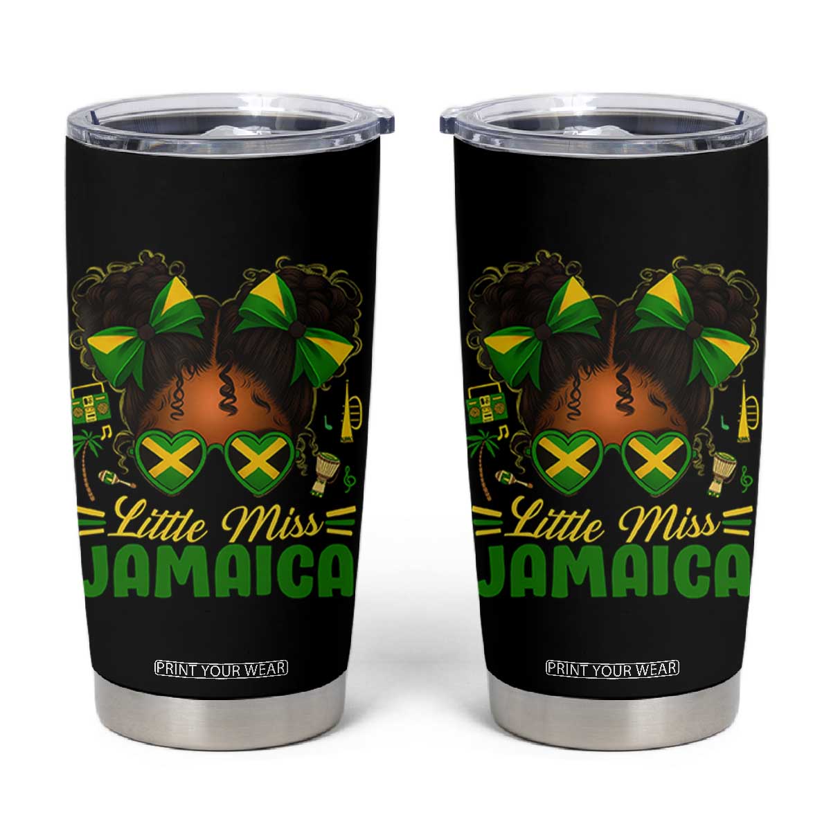 Little Miss Jamaica Tumbler Cup Proud Jamaican Afro Black Girls Jamaica Flag Pride TS10 Black Print Your Wear