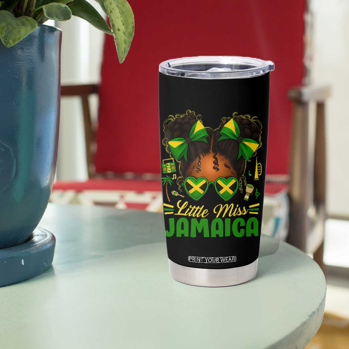 Little Miss Jamaica Tumbler Cup Proud Jamaican Afro Black Girls Jamaica Flag Pride TS10 Print Your Wear