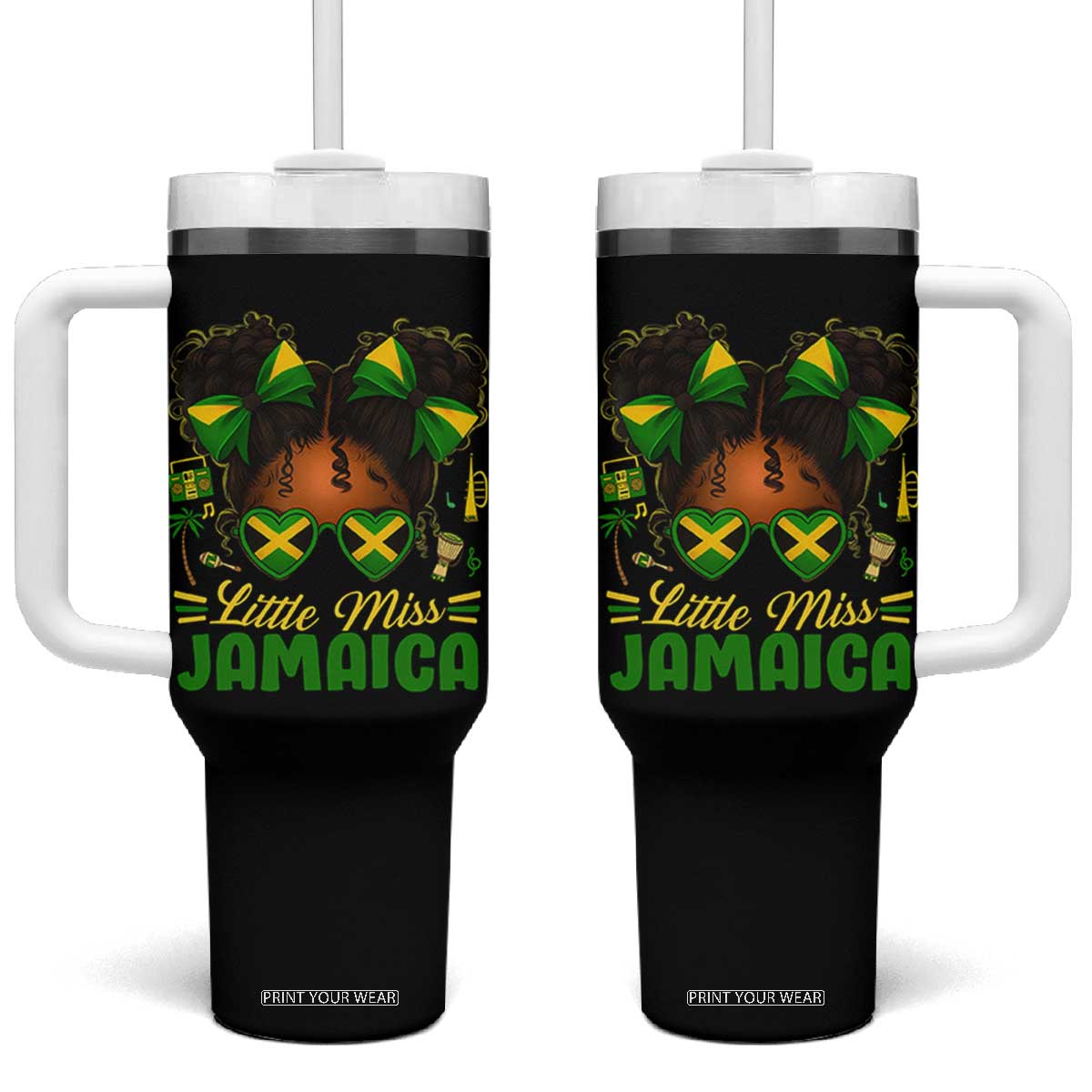 Little Miss Jamaica Tumbler With Handle Proud Jamaican Afro Black Girls Jamaica Flag Pride TS10 One Size: 40 oz Black Print Your Wear