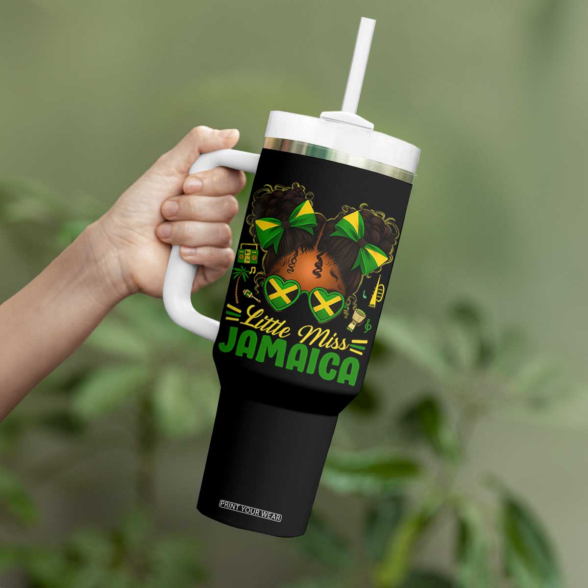 Little Miss Jamaica Tumbler With Handle Proud Jamaican Afro Black Girls Jamaica Flag Pride TS10 Print Your Wear