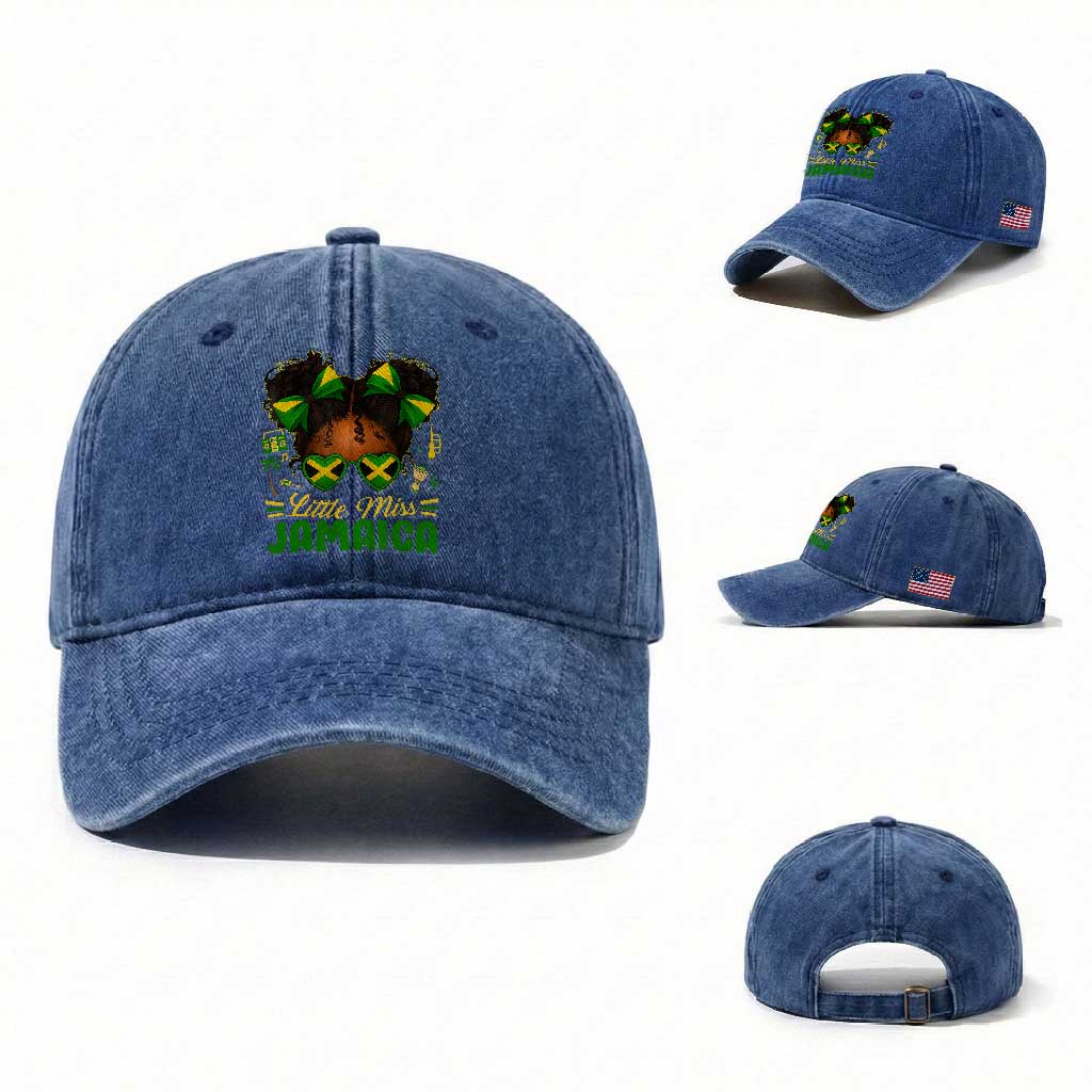 Little Miss Jamaica Washed Cotton Baseball Cap Proud Jamaican Afro Black Girls Jamaica Flag Pride TS10 Washed Cap Universal Fit Royal Blue Print Your Wear