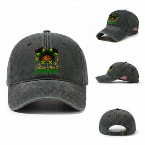 Little Miss Jamaica Washed Cotton Baseball Cap Proud Jamaican Afro Black Girls Jamaica Flag Pride TS10 Washed Cap Universal Fit Dark Green Print Your Wear