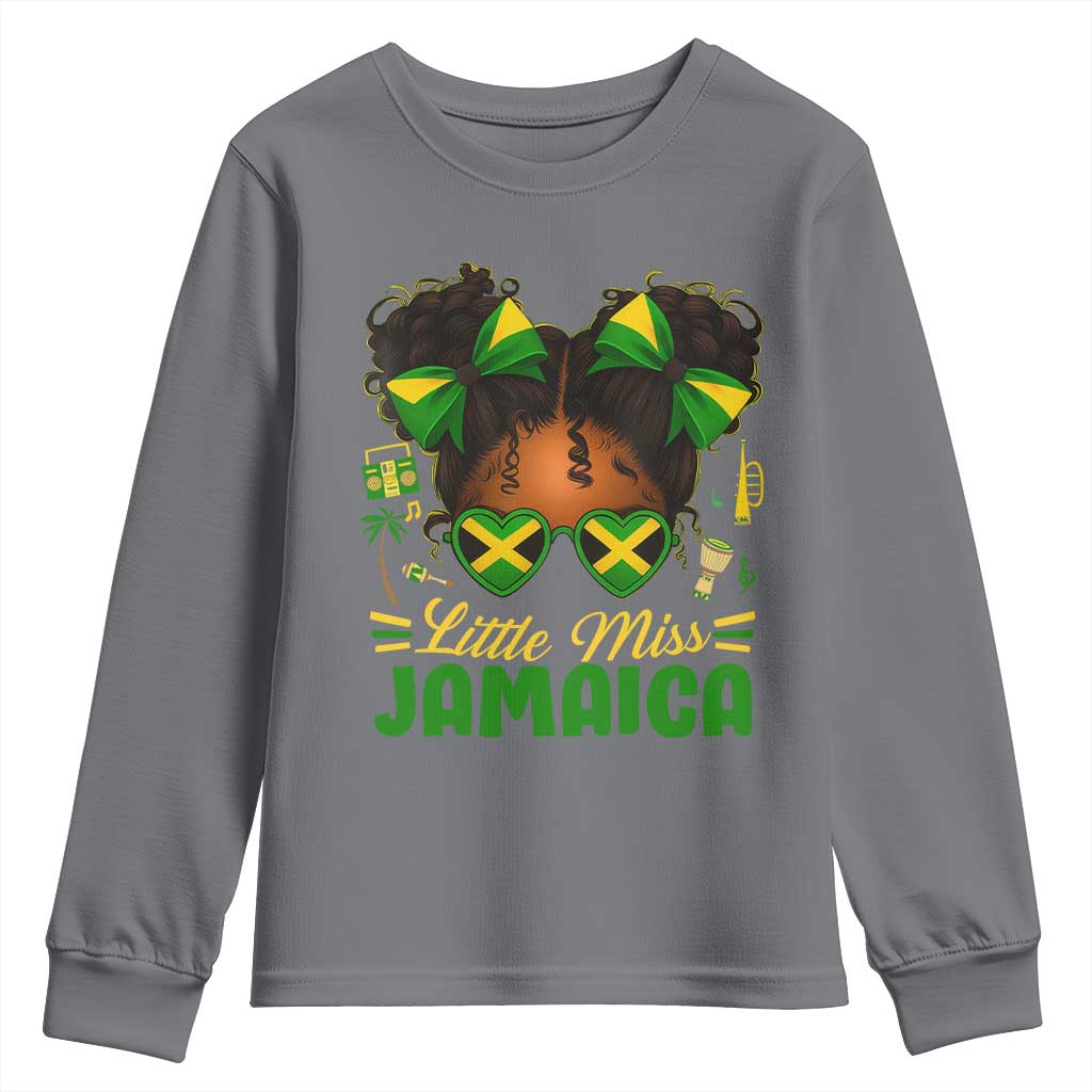 Little Miss Jamaica Youth Sweatshirt Proud Jamaican Afro Black Girls Jamaica Flag Pride TS10 Charcoal Print Your Wear