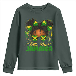 Little Miss Jamaica Youth Sweatshirt Proud Jamaican Afro Black Girls Jamaica Flag Pride TS10 Dark Forest Green Print Your Wear
