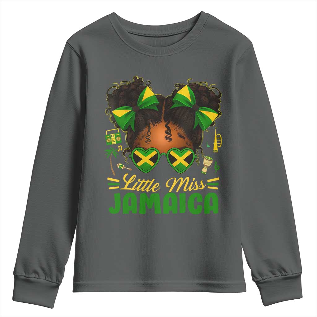 Little Miss Jamaica Youth Sweatshirt Proud Jamaican Afro Black Girls Jamaica Flag Pride TS10 Dark Heather Print Your Wear