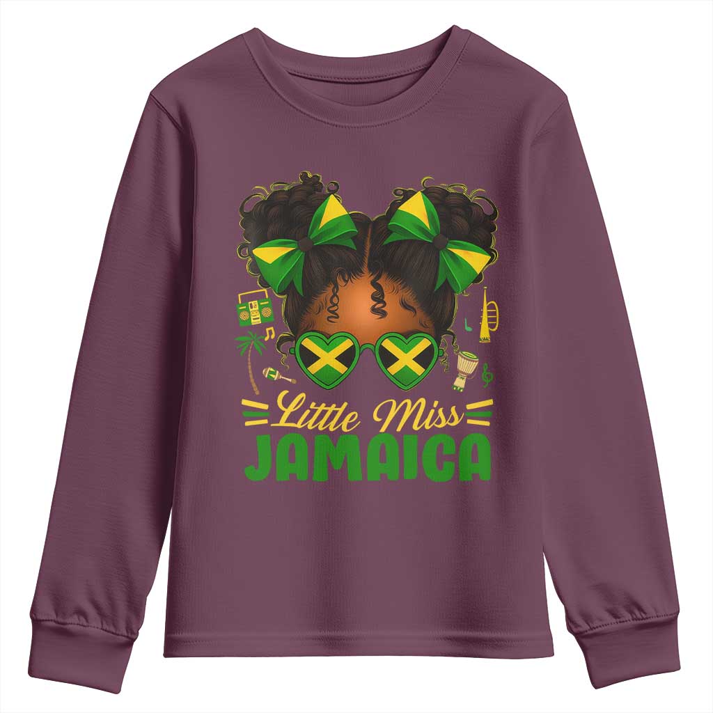 Little Miss Jamaica Youth Sweatshirt Proud Jamaican Afro Black Girls Jamaica Flag Pride TS10 Maroon Print Your Wear