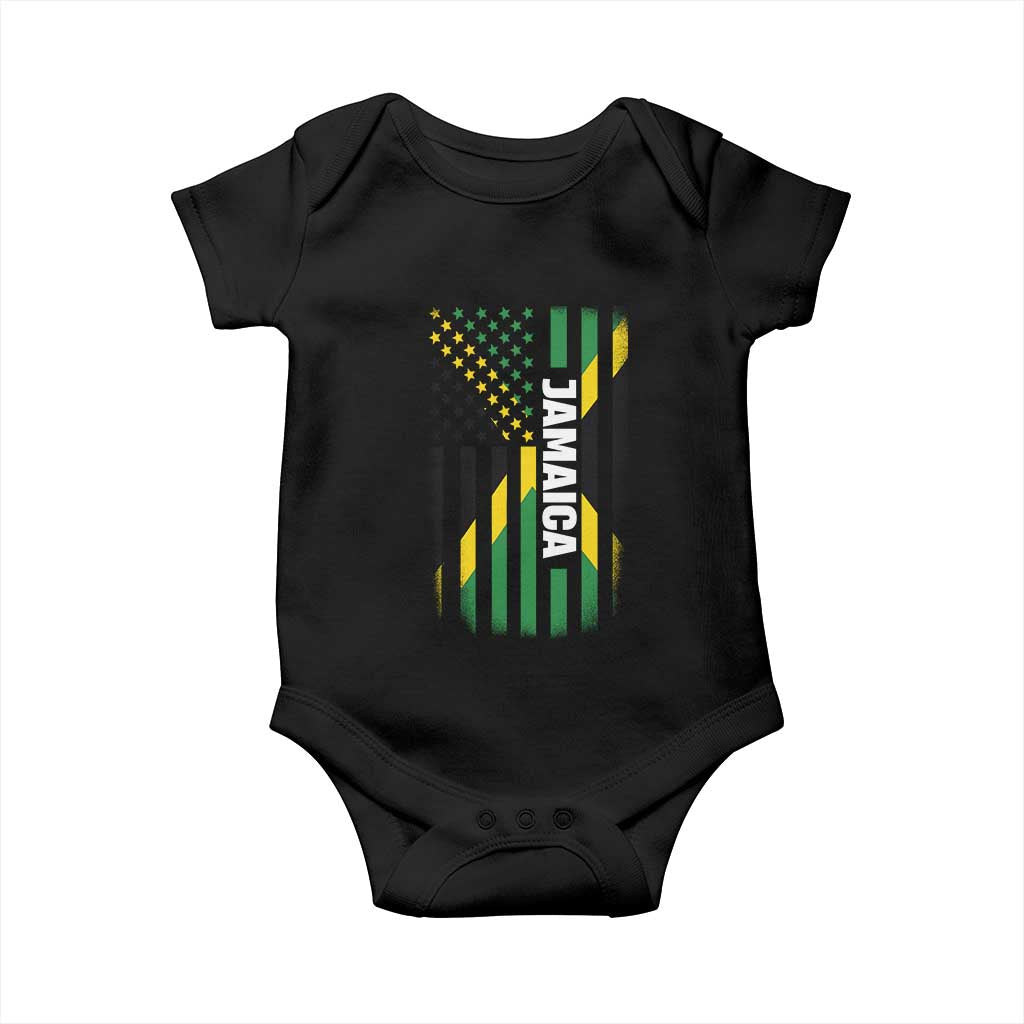 Jamaican American Flag Baby Onesie Distressed Jamaica America Usa Flag TS10 Black Print Your Wear