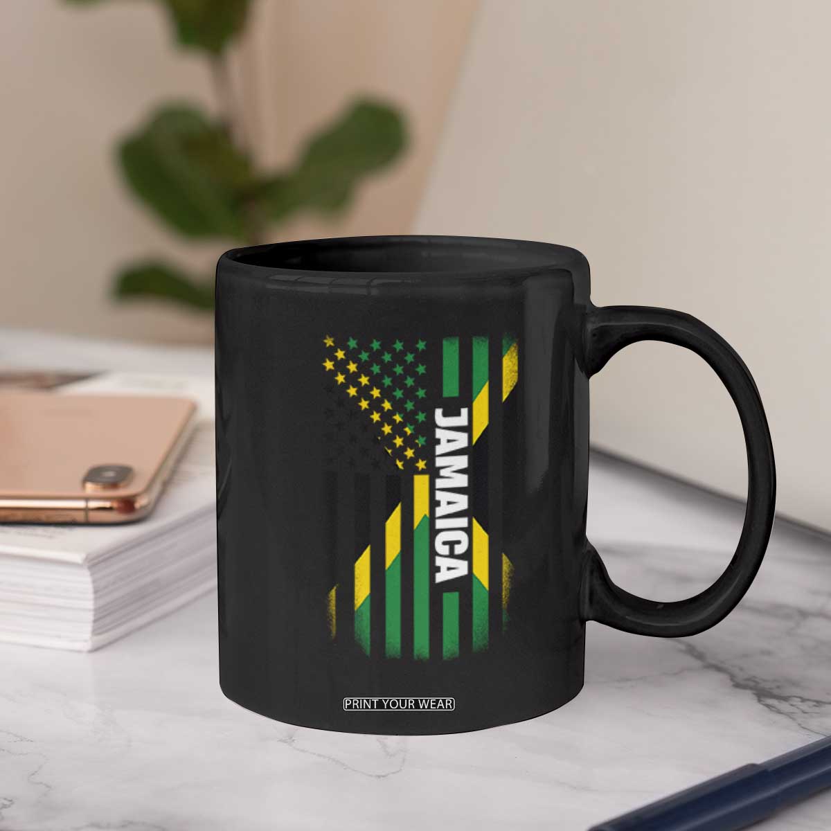 Jamaican American Flag Coffee Mug Distressed Jamaica America Usa Flag TS10 Print Your Wear