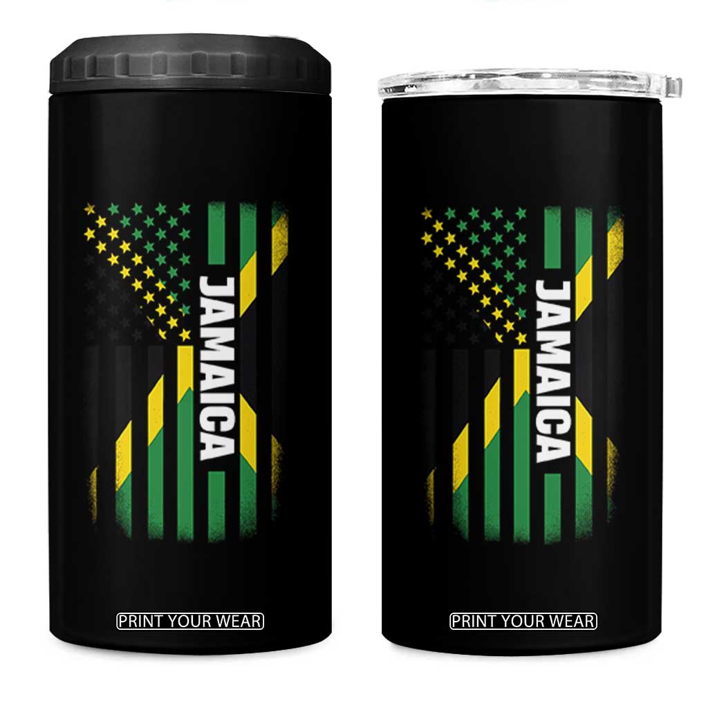 Jamaican American Flag 4 in 1 Can Cooler Tumbler Distressed Jamaica America Usa Flag TS10 One Size: 16 oz Black Print Your Wear