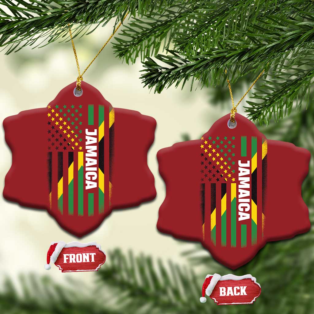 Jamaican American Flag Christmas Ornament Distressed Jamaica America Usa Flag TS10 Snow Flake Red Print Your Wear