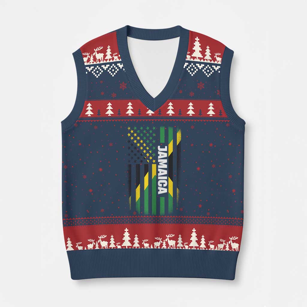 Jamaican American Flag V-Neck Knit Sweater Vest Distressed Jamaica America Usa Flag TS10 Navy Red Print Your Wear