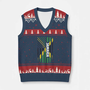 Jamaican American Flag V-Neck Knit Sweater Vest Distressed Jamaica America Usa Flag TS10 Navy Red Print Your Wear