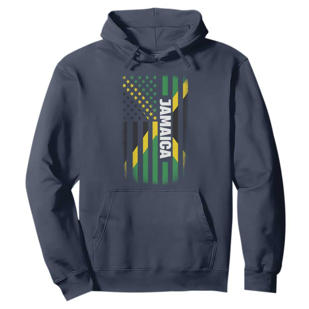Jamaican American Flag Hoodie Distressed Jamaica America Usa Flag TS10 Navy Print Your Wear