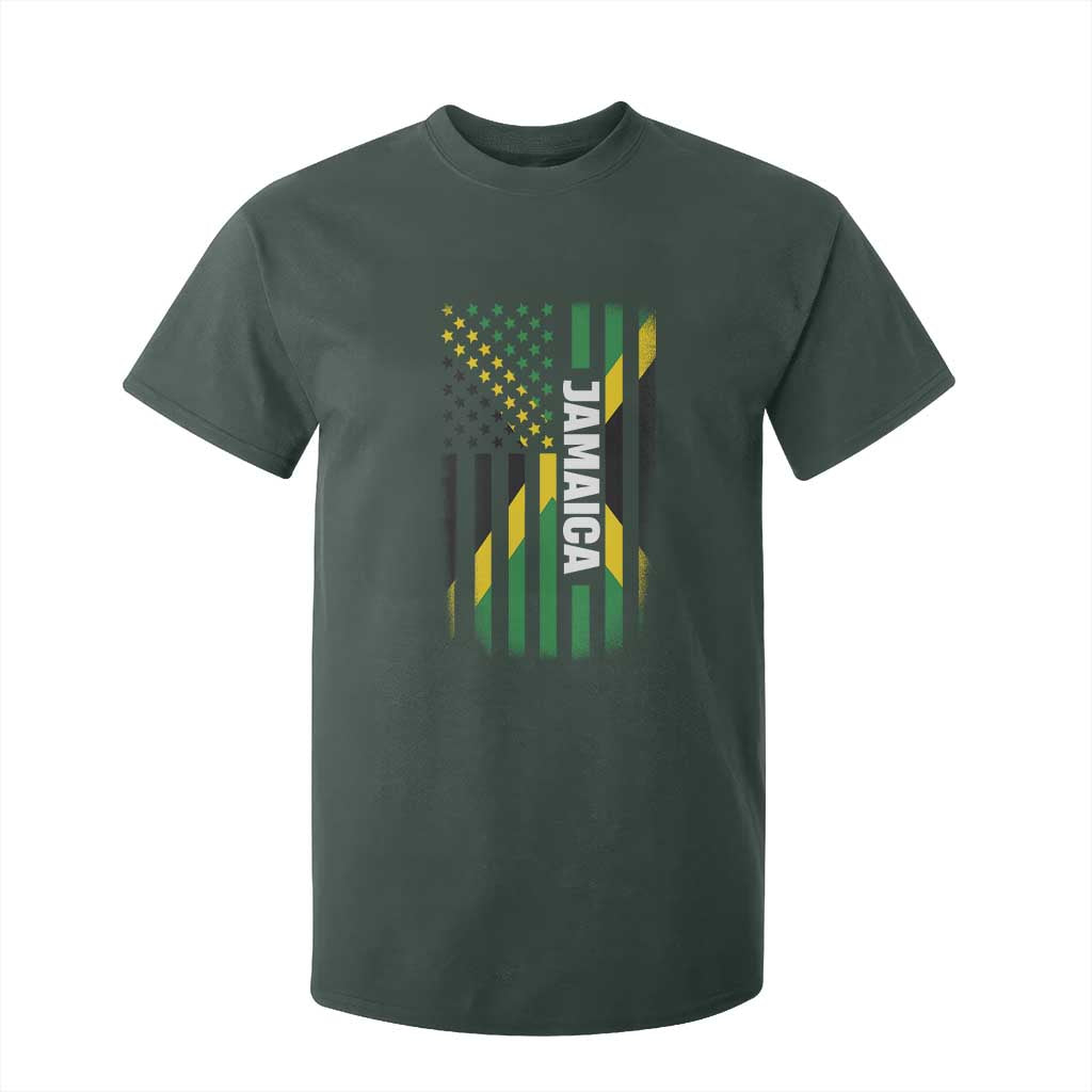 Jamaican American Flag T Shirt For Kid Distressed Jamaica America Usa Flag TS10 Dark Forest Green Print Your Wear