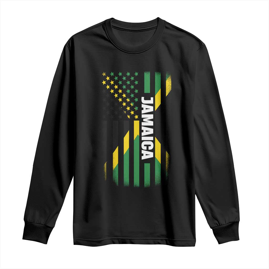 Jamaican American Flag Long Sleeve Shirt Distressed Jamaica America Usa Flag TS10 Black Print Your Wear