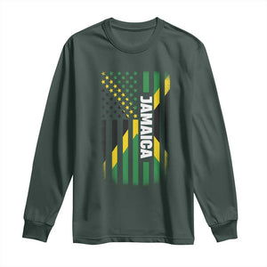 Jamaican American Flag Long Sleeve Shirt Distressed Jamaica America Usa Flag TS10 Dark Forest Green Print Your Wear