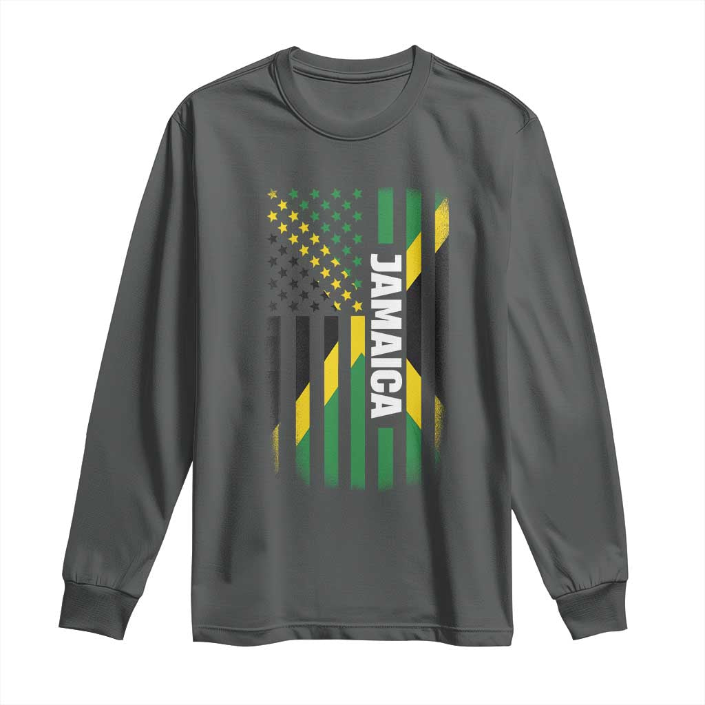 Jamaican American Flag Long Sleeve Shirt Distressed Jamaica America Usa Flag TS10 Dark Heather Print Your Wear