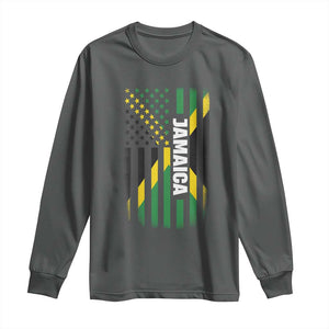 Jamaican American Flag Long Sleeve Shirt Distressed Jamaica America Usa Flag TS10 Dark Heather Print Your Wear