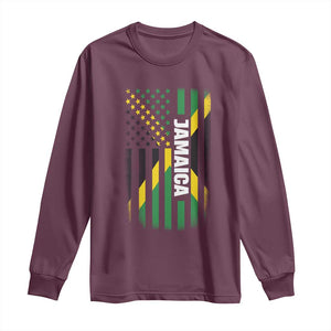 Jamaican American Flag Long Sleeve Shirt Distressed Jamaica America Usa Flag TS10 Maroon Print Your Wear