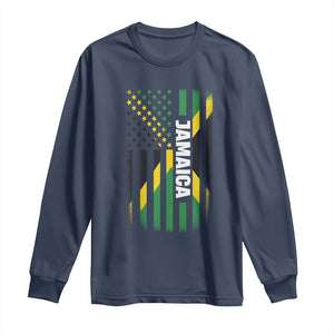 Jamaican American Flag Long Sleeve Shirt Distressed Jamaica America Usa Flag TS10 Navy Print Your Wear
