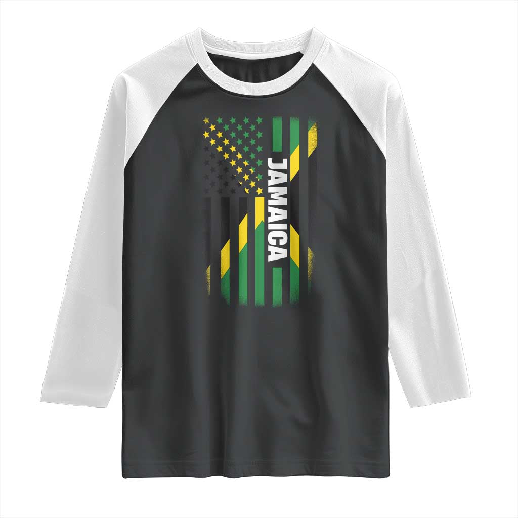 Jamaican American Flag Raglan Shirt Distressed Jamaica America Usa Flag TS10 Black White Print Your Wear