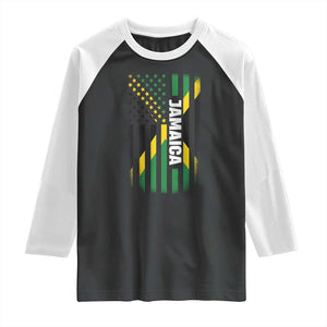 Jamaican American Flag Raglan Shirt Distressed Jamaica America Usa Flag TS10 Black White Print Your Wear