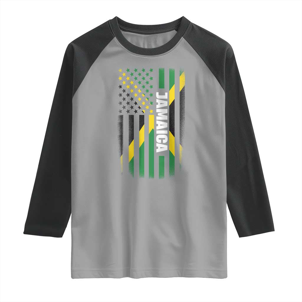 Jamaican American Flag Raglan Shirt Distressed Jamaica America Usa Flag TS10 Sport Gray Black Print Your Wear