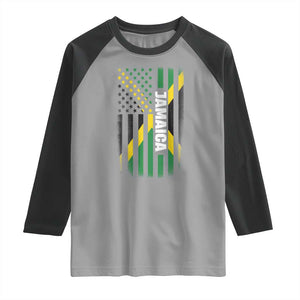 Jamaican American Flag Raglan Shirt Distressed Jamaica America Usa Flag TS10 Sport Gray Black Print Your Wear