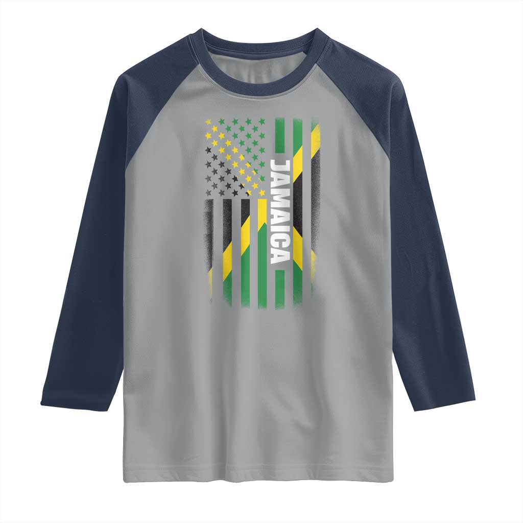 Jamaican American Flag Raglan Shirt Distressed Jamaica America Usa Flag TS10 Sport Gray Navy Print Your Wear