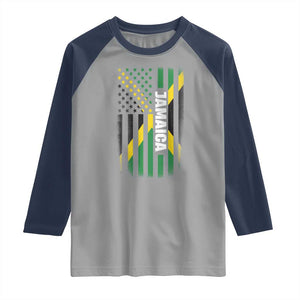 Jamaican American Flag Raglan Shirt Distressed Jamaica America Usa Flag TS10 Sport Gray Navy Print Your Wear