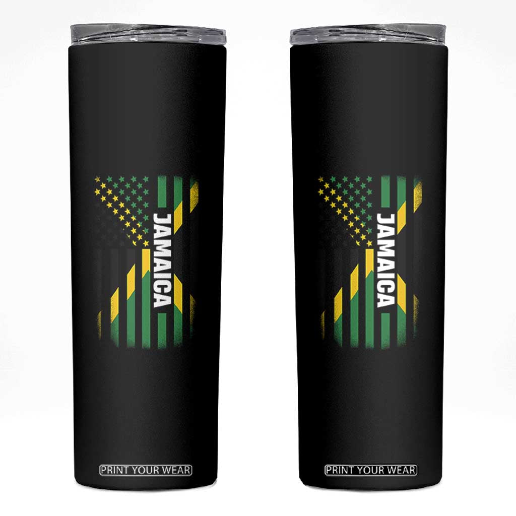 Jamaican American Flag Skinny Tumbler Distressed Jamaica America Usa Flag TS10 Black Print Your Wear