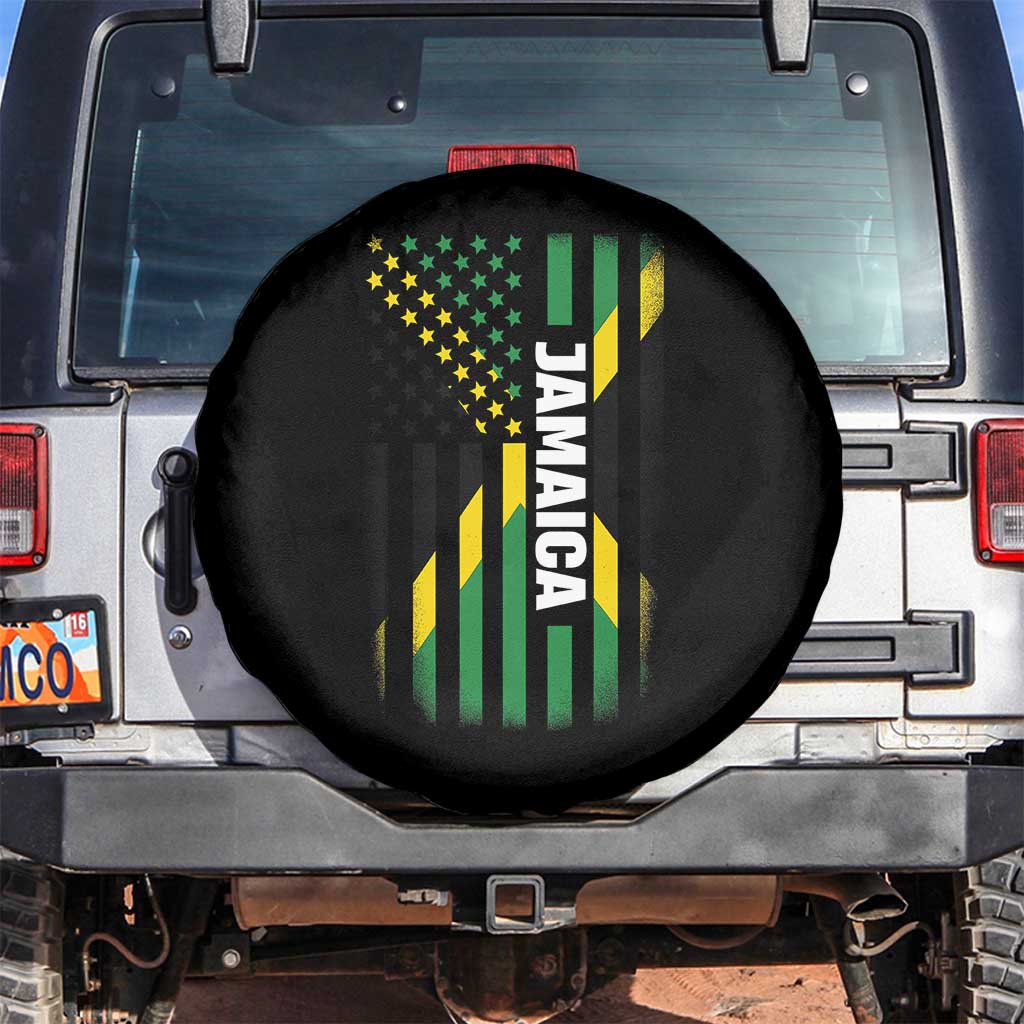 Jamaican American Flag Spare Tire Cover Distressed Jamaica America Usa Flag TS10 No hole Black Print Your Wear