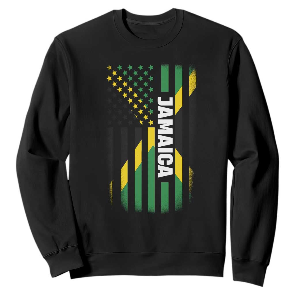 Jamaican American Flag Sweatshirt Distressed Jamaica America Usa Flag TS10 Black Print Your Wear