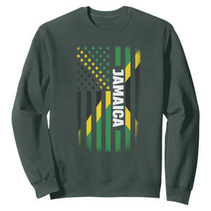 Jamaican American Flag Sweatshirt Distressed Jamaica America Usa Flag TS10 Dark Forest Green Print Your Wear