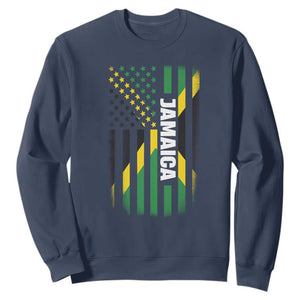 Jamaican American Flag Sweatshirt Distressed Jamaica America Usa Flag TS10 Navy Print Your Wear